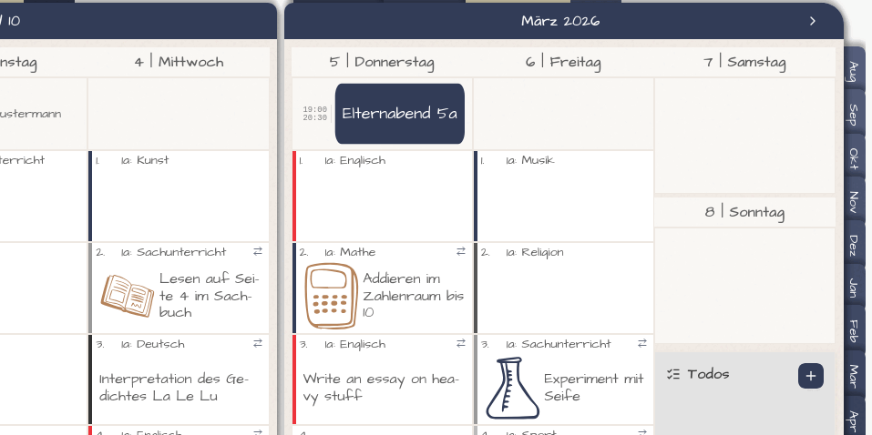 Vorschau für Jahres-, Monats- und Wochenplaner
